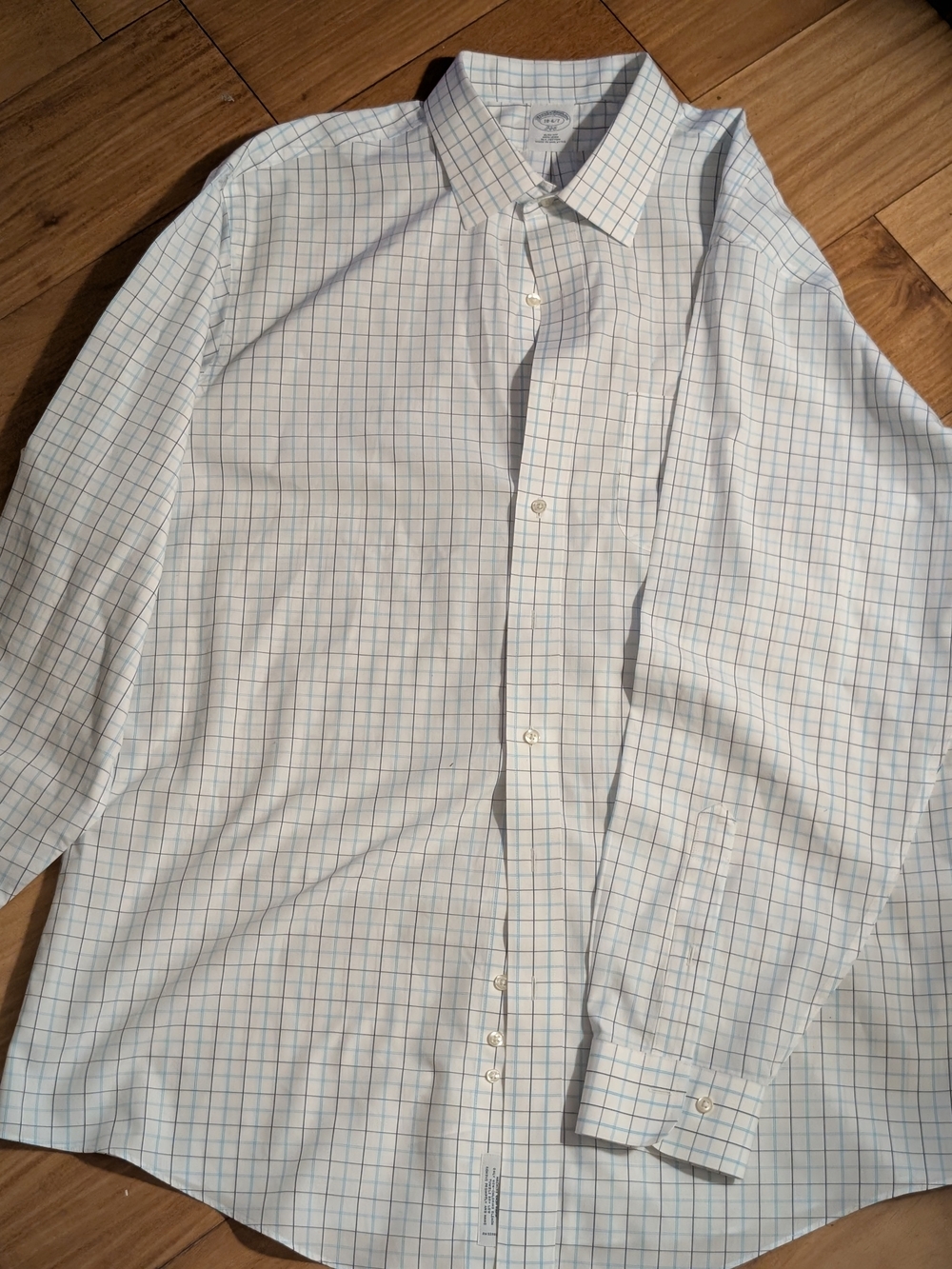 Brooks Brothers White Dress Shirt with Light Blue Windowpane Check